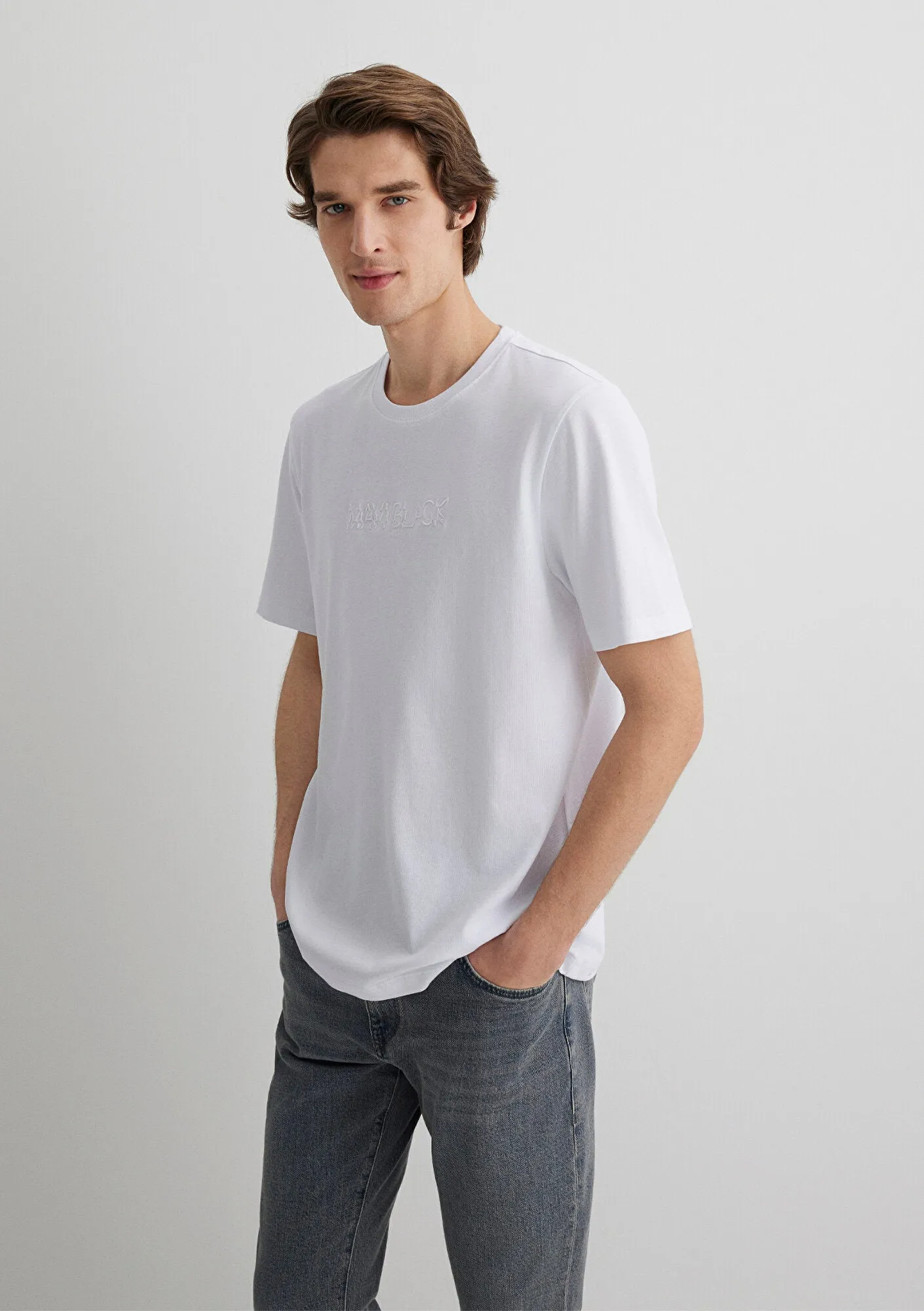 Mavi Black Emroidered White T-Shirt