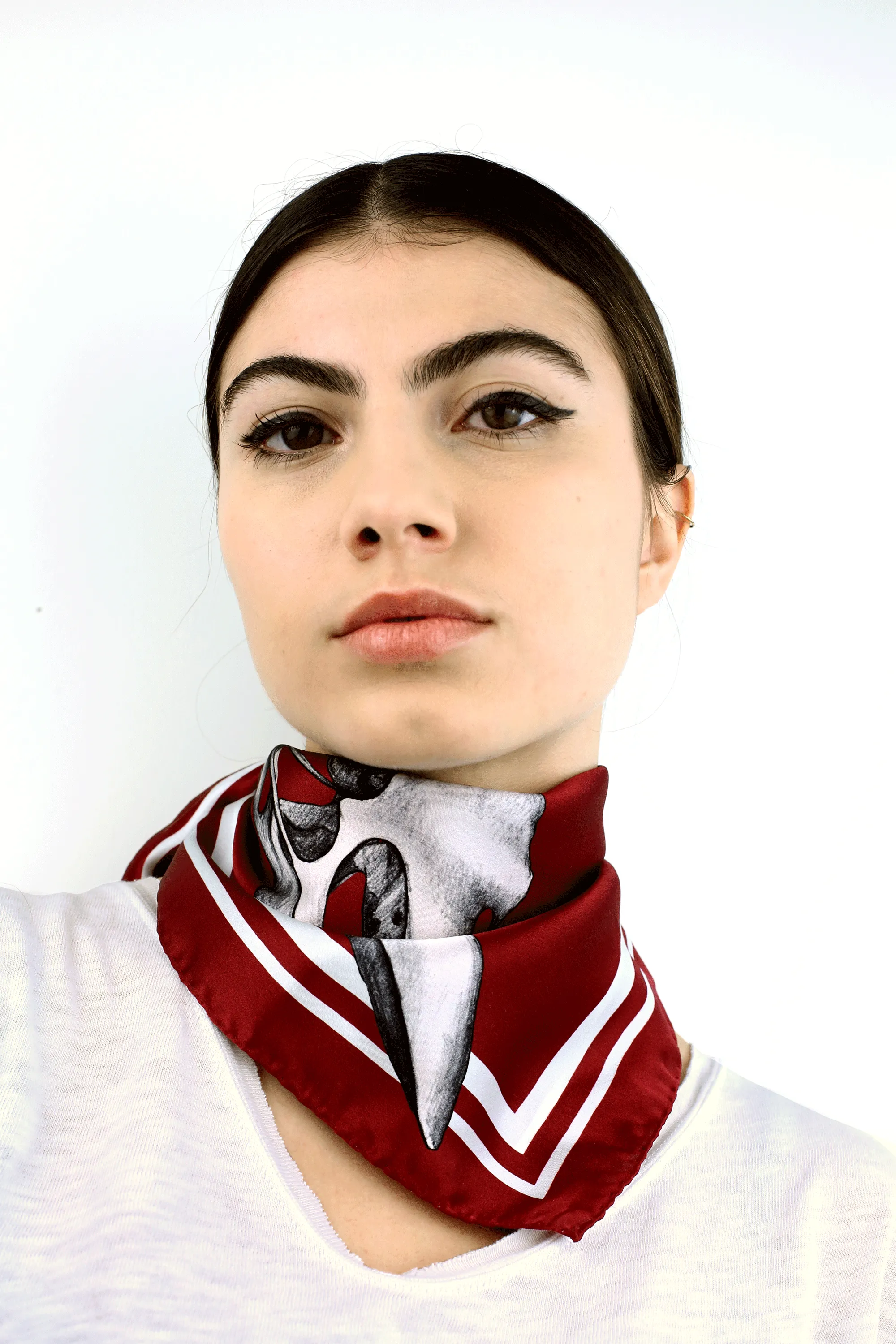 MERLE Burgundy Print Silk Scarf