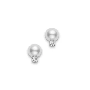 Mikimoto 18K White Gold 7mm Pearl Diamond Studs