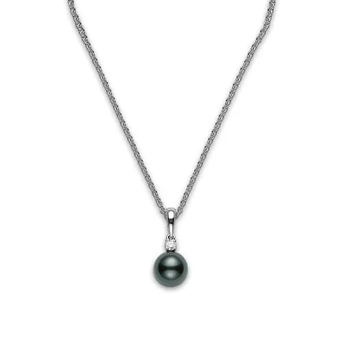 Mikimoto White Gold, Diamond, and 8mm A  Black South Sea Pearl Necklace