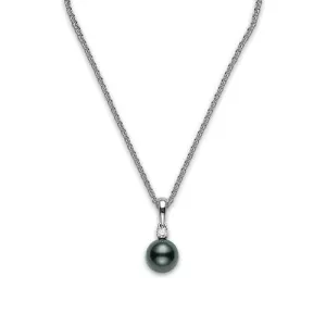 Mikimoto White Gold, Diamond, and 8mm A  Black South Sea Pearl Necklace