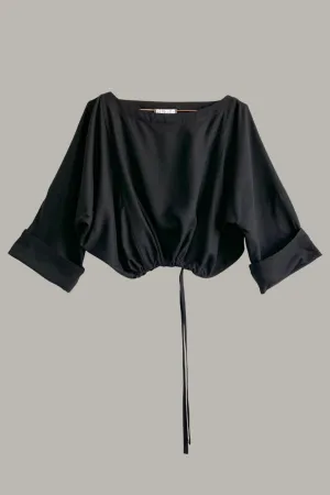 Moonrise Drawstring Pullover Raw Silk Black Kohl {Made to Order}