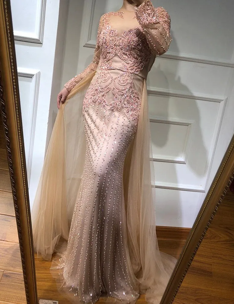Muslim Mermaid long Sleeves Evening Dresses Beading Sequins Luxury Sparkle Formal Dress Plus Size