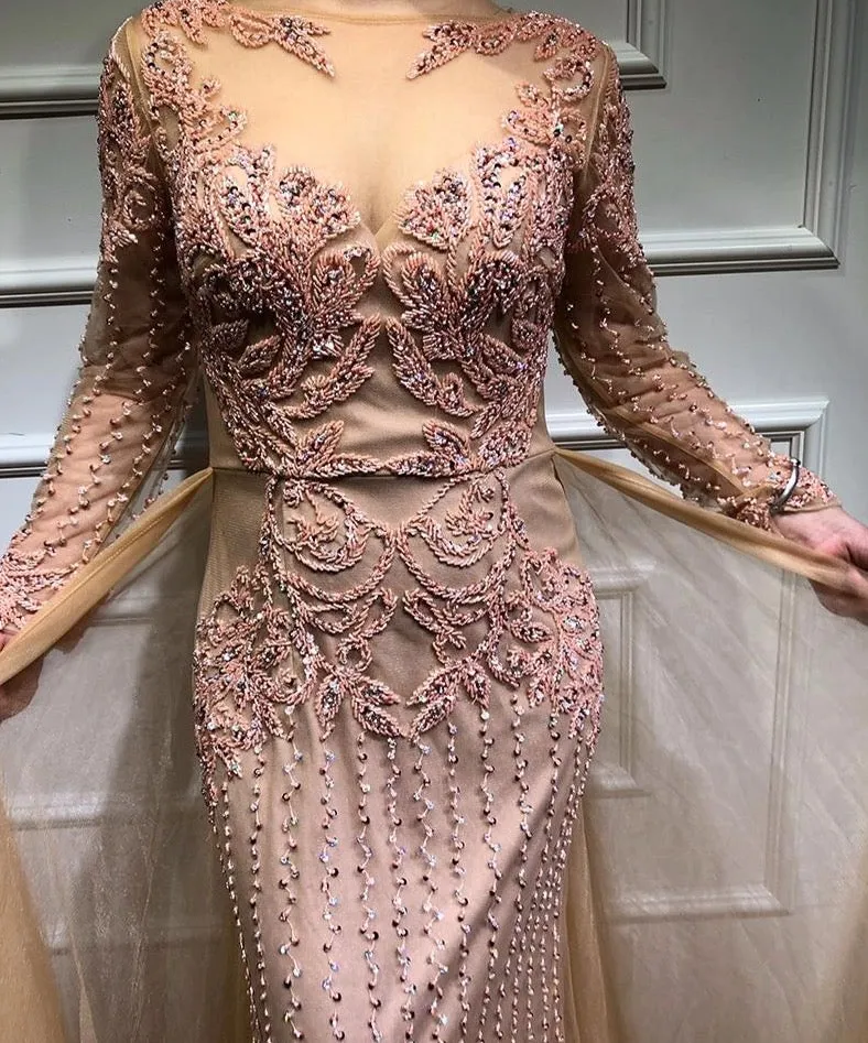Muslim Mermaid long Sleeves Evening Dresses Beading Sequins Luxury Sparkle Formal Dress Plus Size