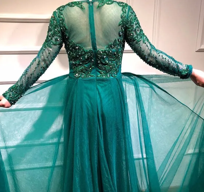Muslim Mermaid long Sleeves Evening Dresses Beading Sequins Luxury Sparkle Formal Dress Plus Size
