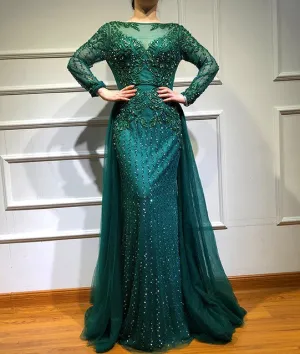 Muslim Mermaid long Sleeves Evening Dresses Beading Sequins Luxury Sparkle Formal Dress Plus Size