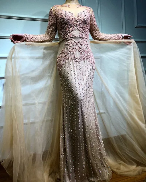 Muslim Mermaid long Sleeves Evening Dresses Beading Sequins Luxury Sparkle Formal Dress Plus Size
