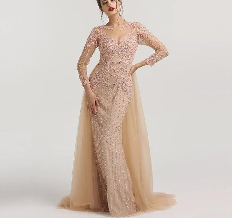 Muslim Mermaid long Sleeves Evening Dresses Beading Sequins Luxury Sparkle Formal Dress Plus Size