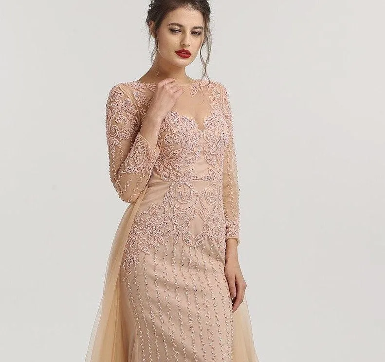 Muslim Mermaid long Sleeves Evening Dresses Beading Sequins Luxury Sparkle Formal Dress Plus Size