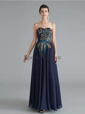 Navy Sweetheart Embroidery Cheap Long Evening Prom Dresses, Evening Party Prom Dresses, 12123