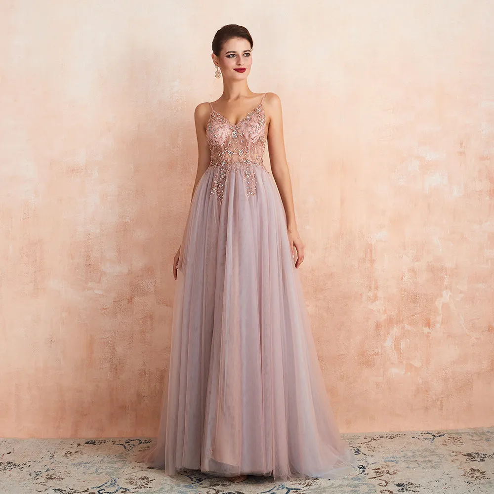New Arrival V-Neck Rhinestones Beading Formal Prom Gowns with Slit robe de soiree