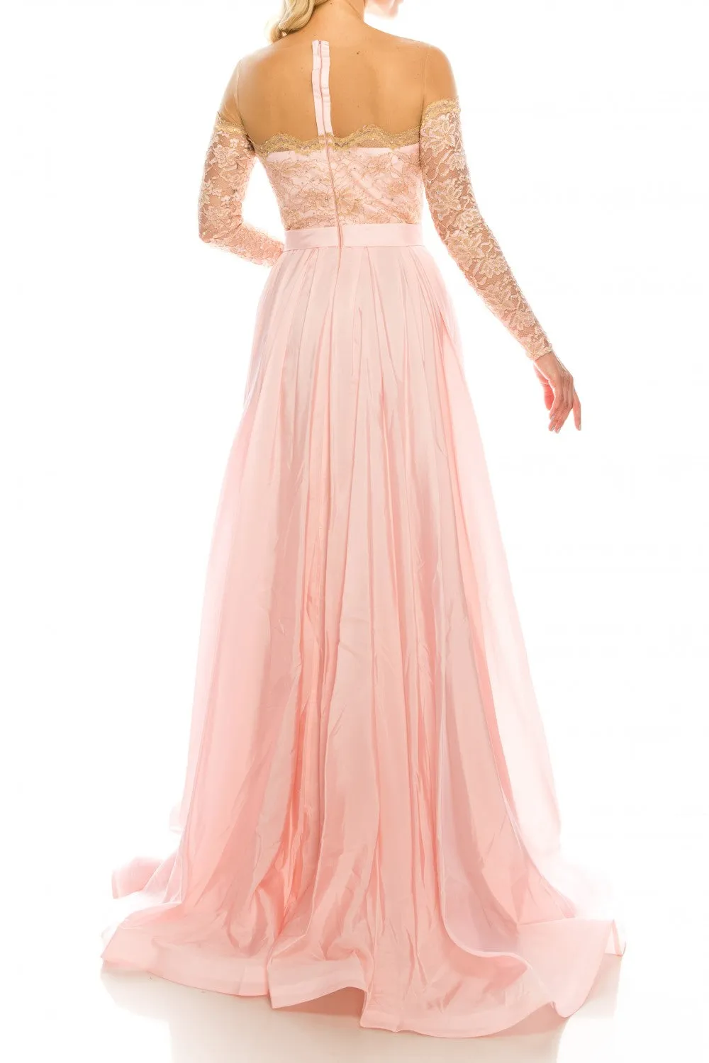 Odrella 4514 Pink Embellished Lace & Taffeta A-Line Evening Gown