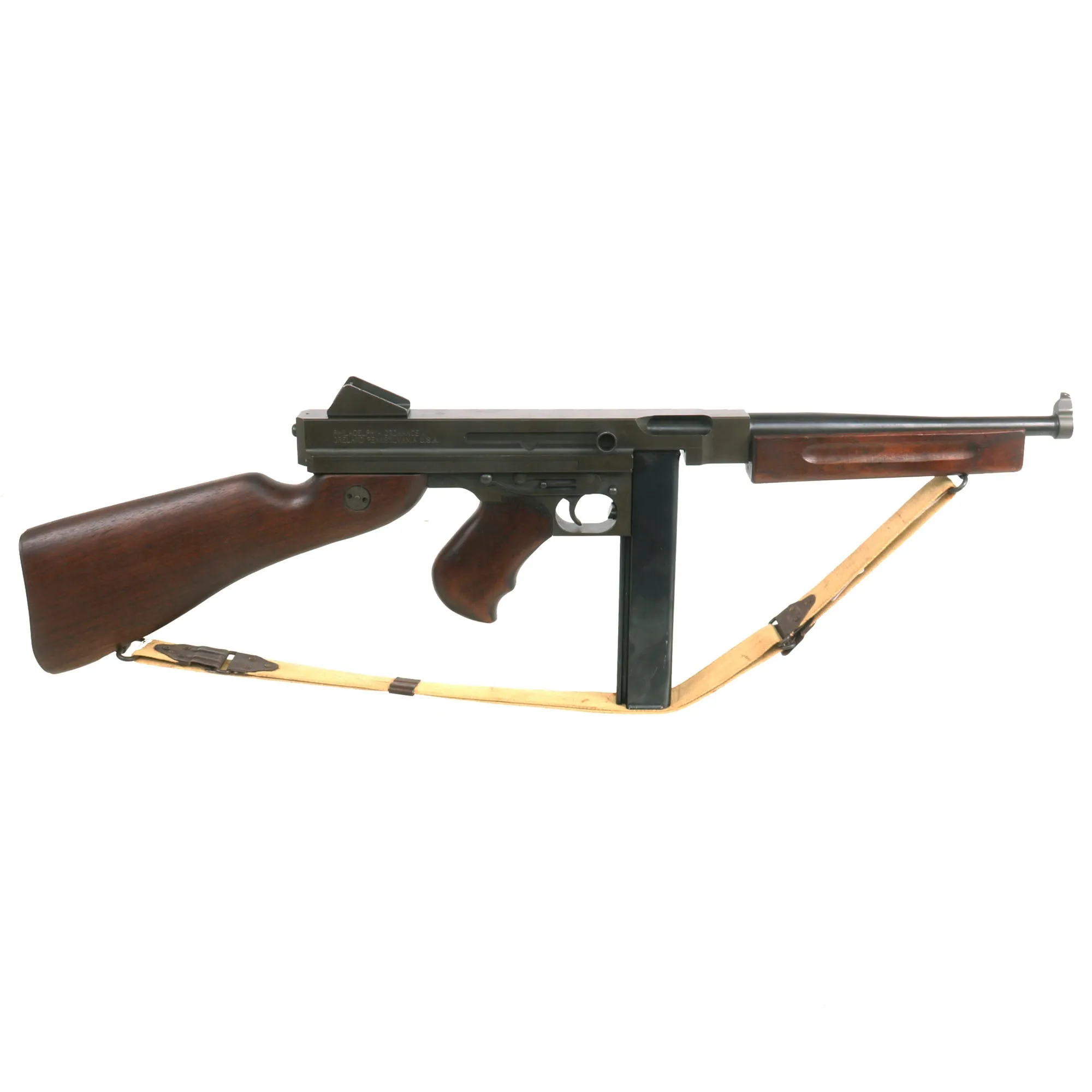 Original U.S. WWII Thompson M1 Display SMG with Philadelphia Ordnance Steel Receiver, Magazine & Replica Sling