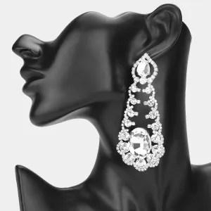 Oversized Clear Oval and Teardrop Stone with Accented Rhinestone Trim | Evening Earrings | 650352