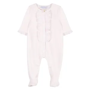 Pale Pink Ruffled Velvet Sleepsuit