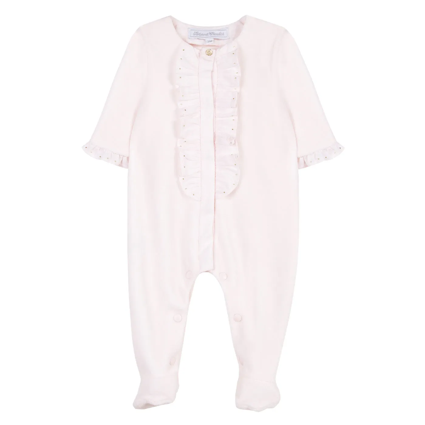Pale Pink Ruffled Velvet Sleepsuit