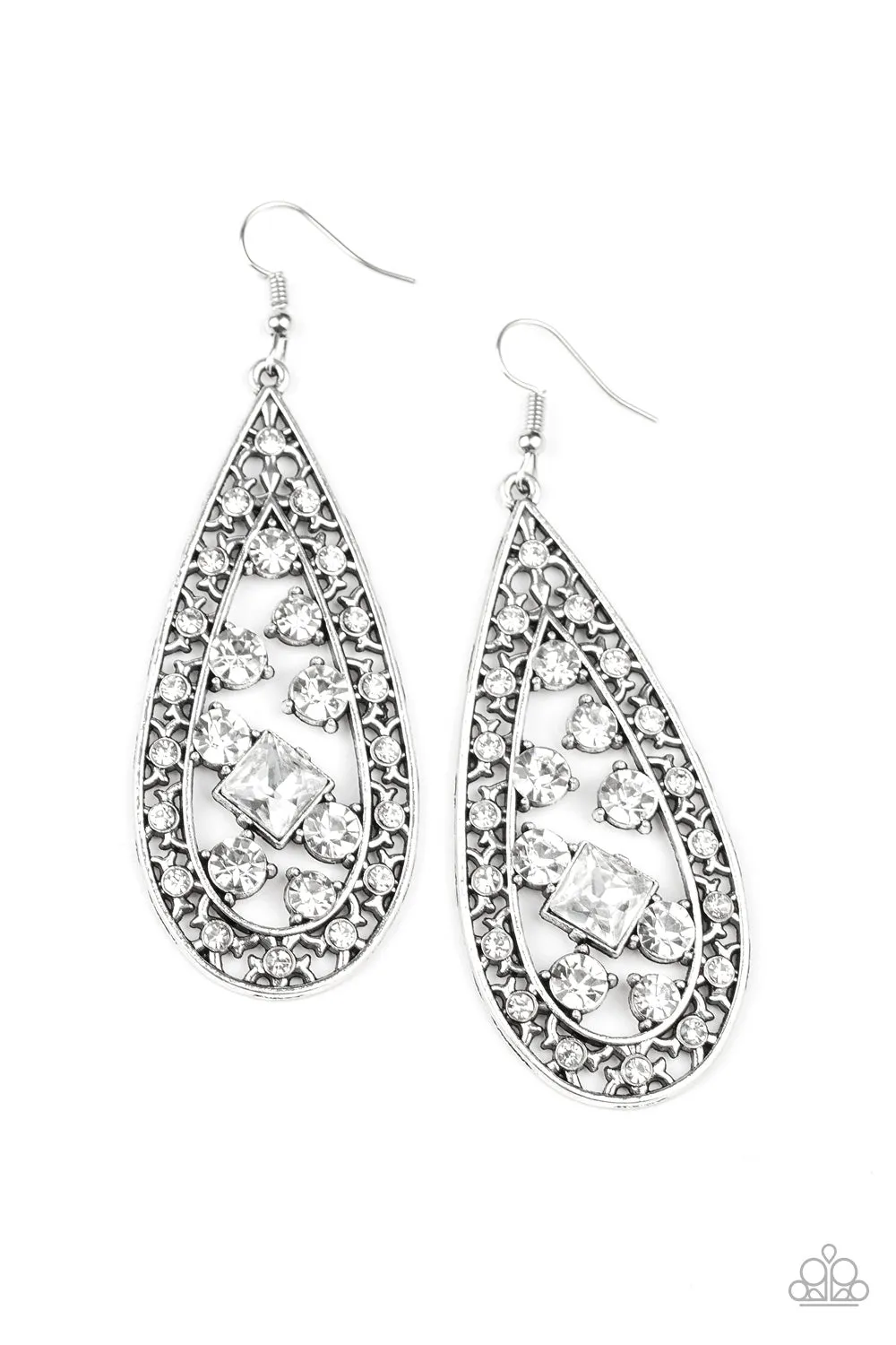 Paparazzi Drop-Dead Dazzle Earrings White