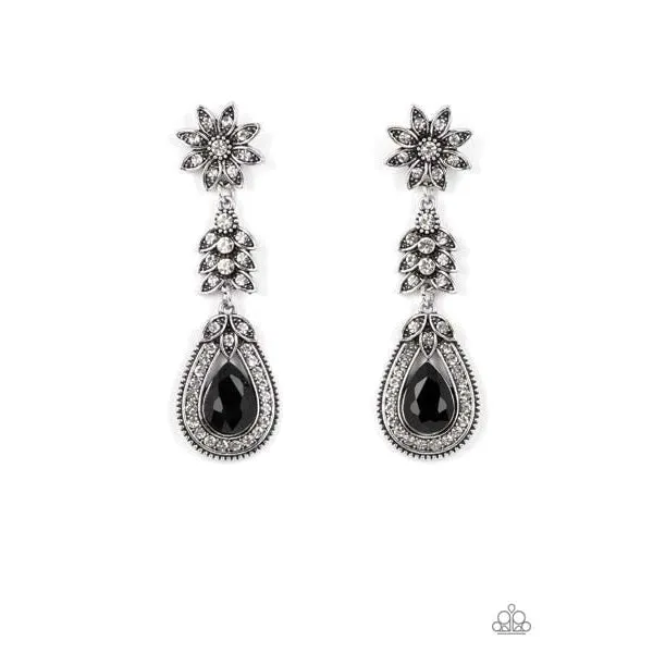 Paparazzi Floral Fantasy - Black Pierced Earrings