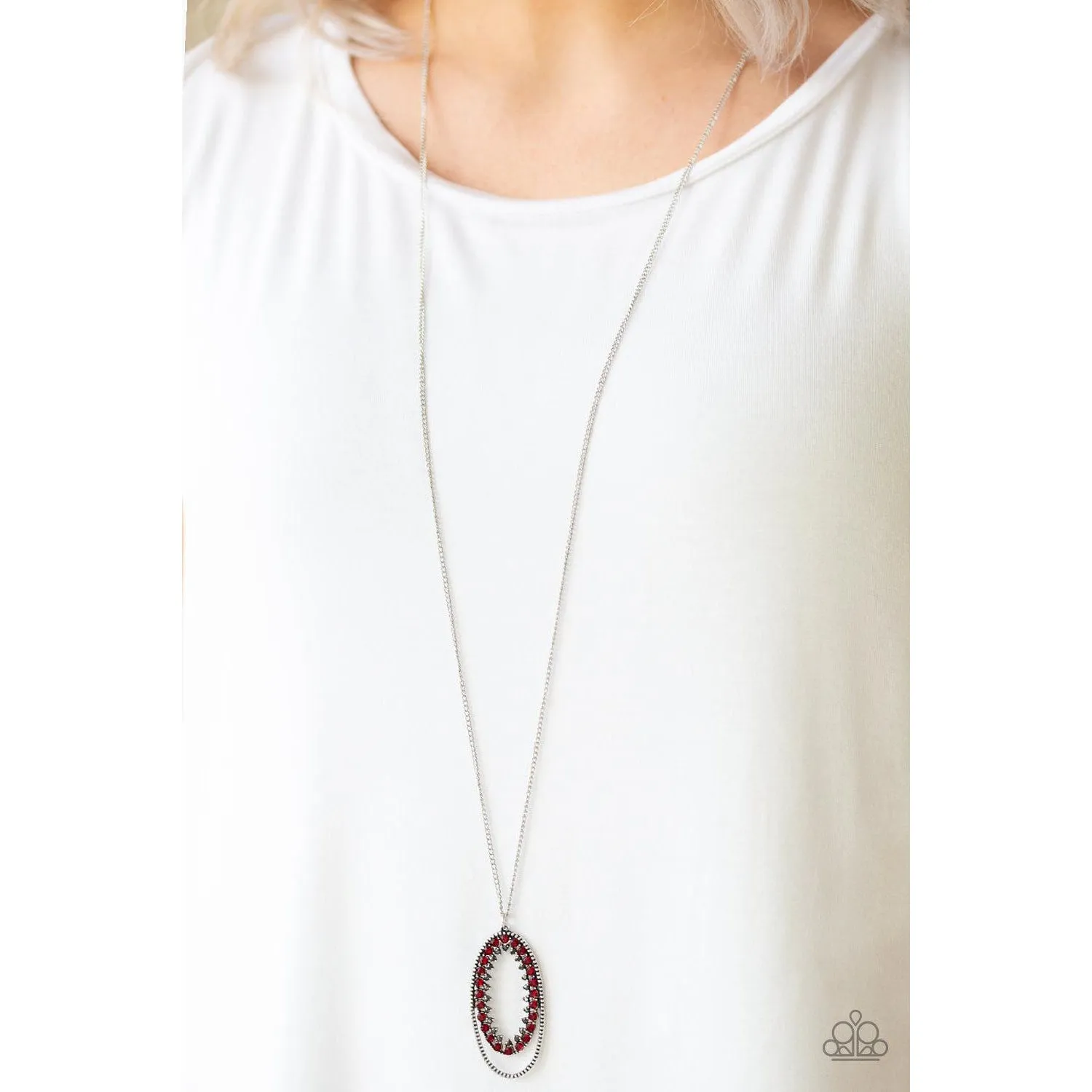 Paparazzi Money Mood Red Rhinestone Necklace & Earrings Set