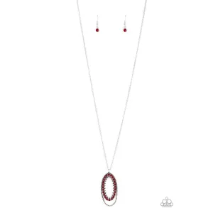 Paparazzi Money Mood Red Rhinestone Necklace & Earrings Set