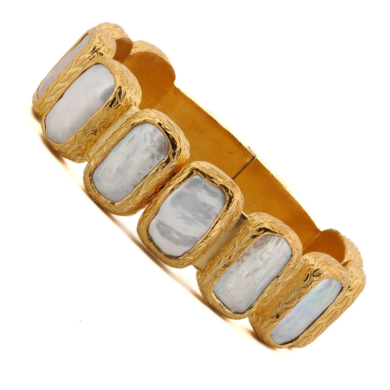 Pearl & Gold Elegant Cuff Bangle Bracelet