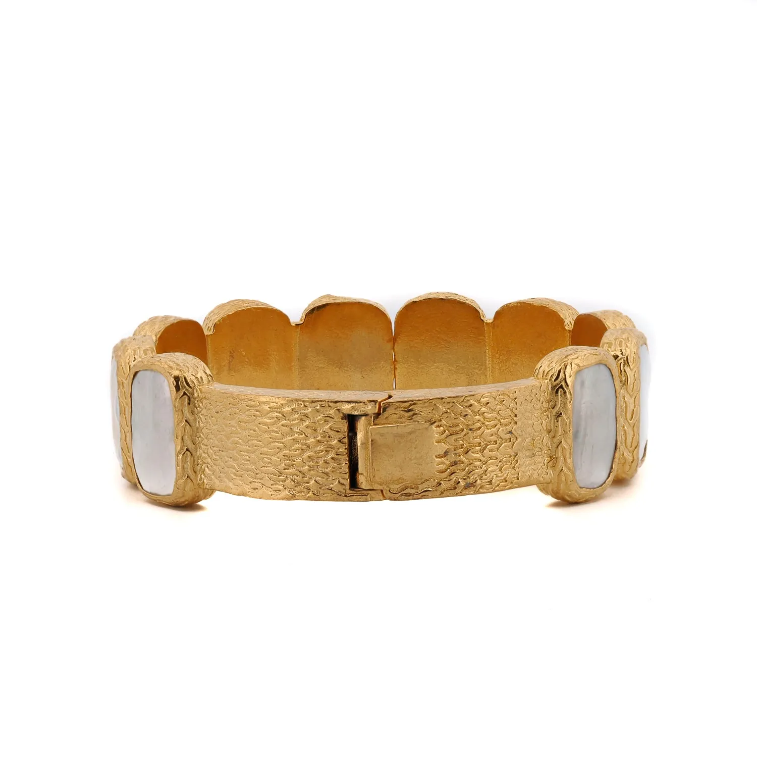 Pearl & Gold Elegant Cuff Bangle Bracelet