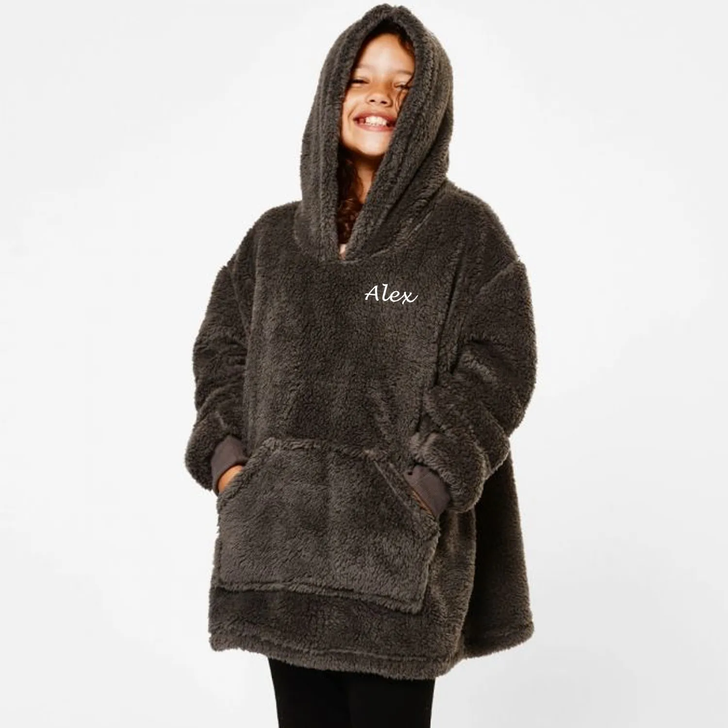Personalised Kids Cosy Teddy Fleece Blanket Hoodie - available in a choice of 2 colours