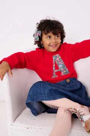 Personalised Red T-Shirt in Clare Rich Liberty Print
