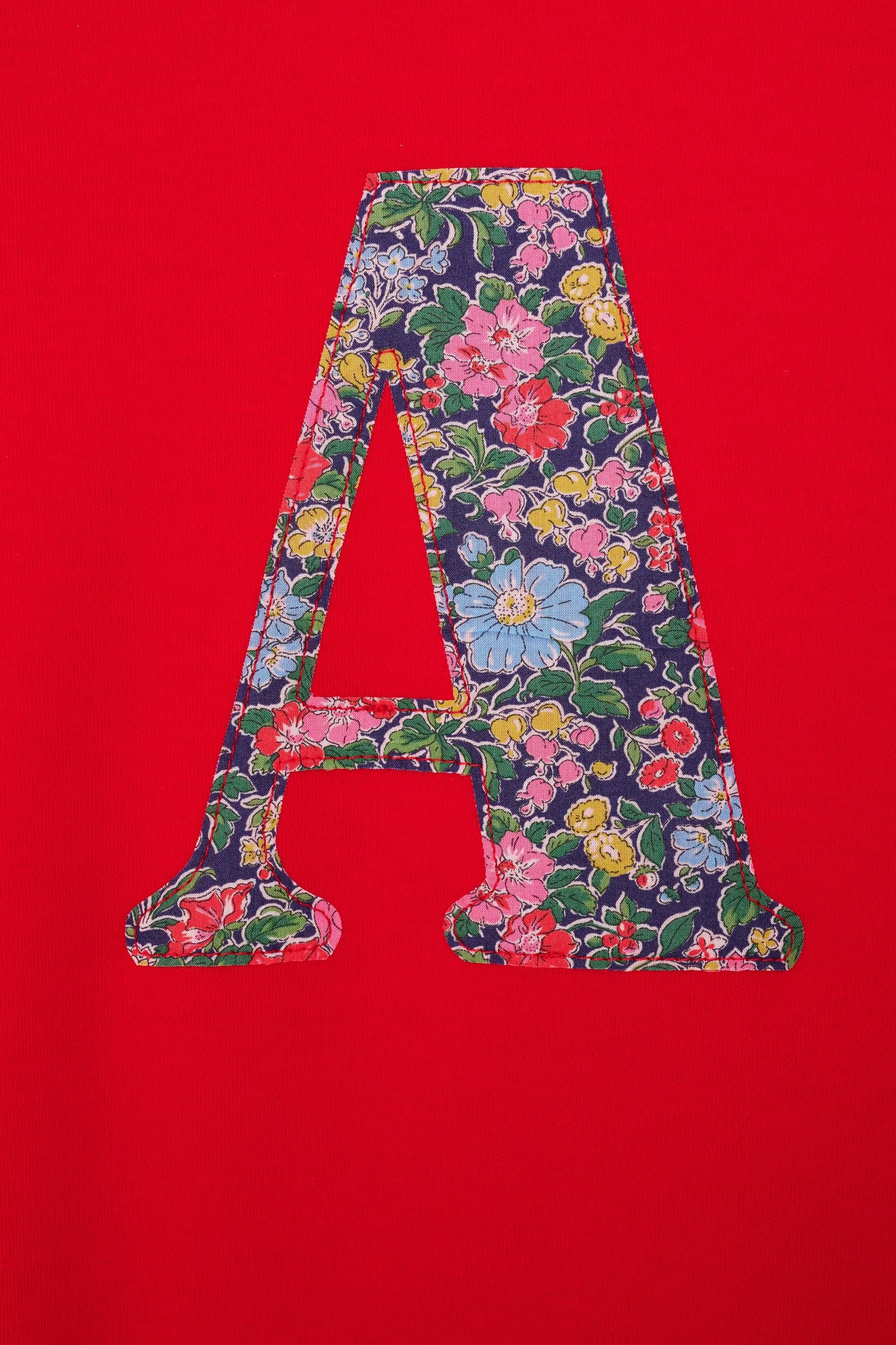 Personalised Red T-Shirt in Clare Rich Liberty Print