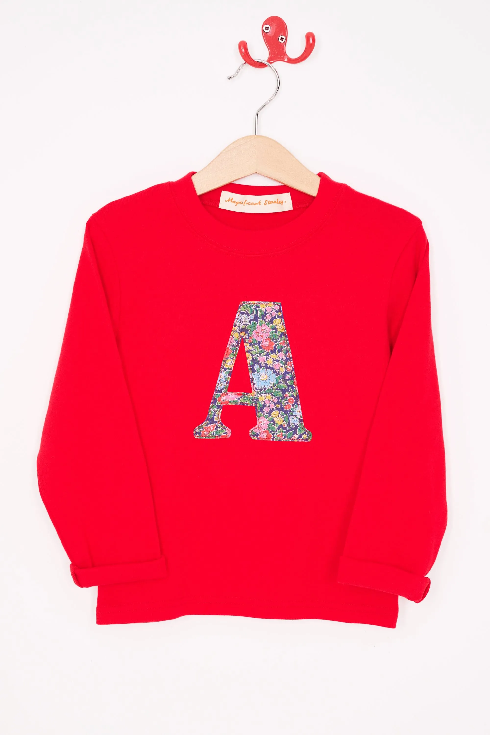 Personalised Red T-Shirt in Clare Rich Liberty Print
