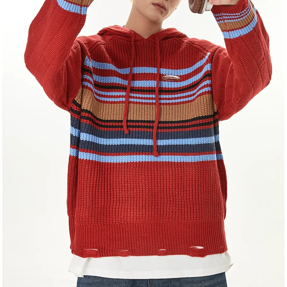 Preppy Striped  Hooded Hoodies