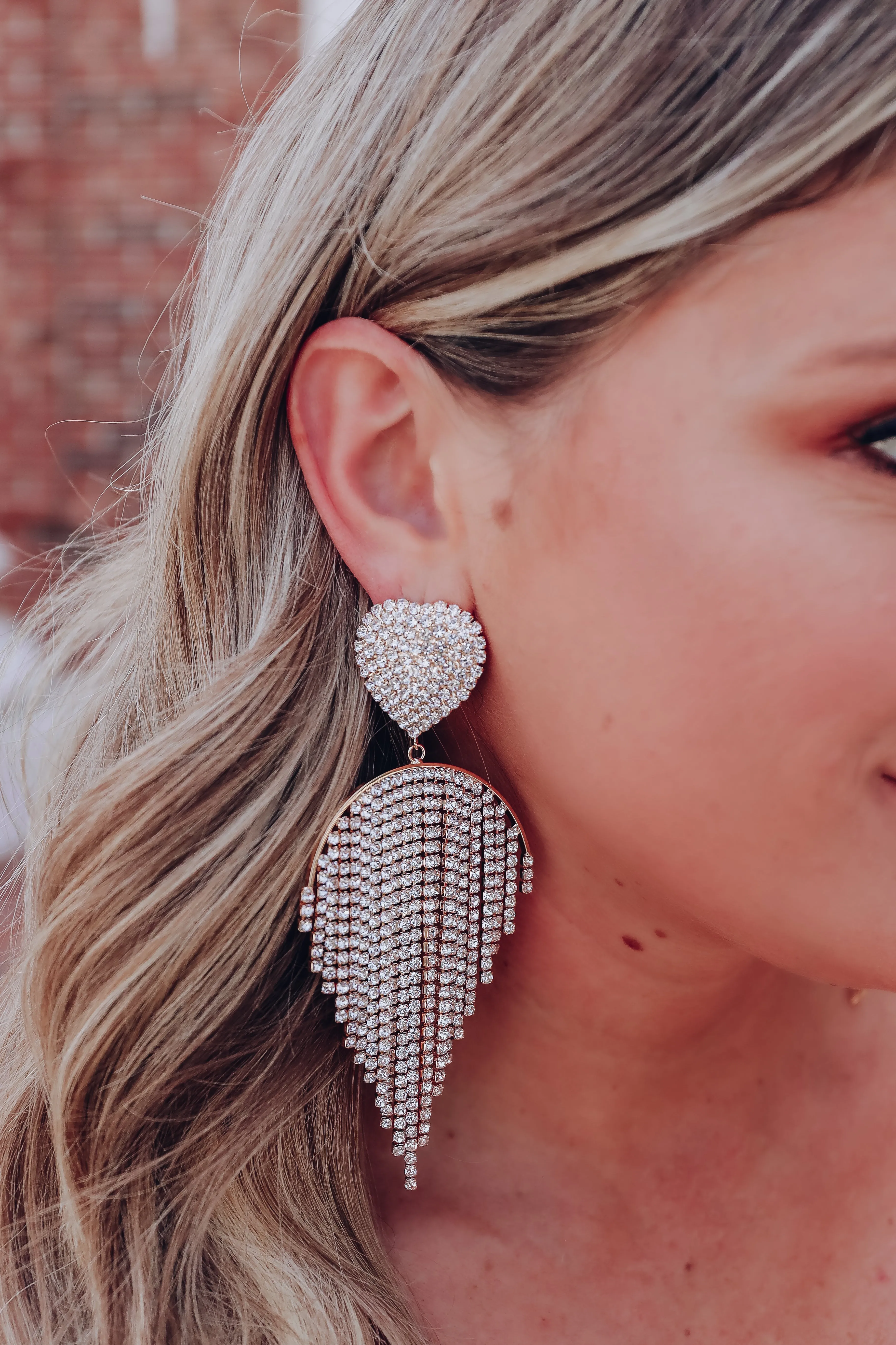 Pretty Heart Fringe Earrings - Gold