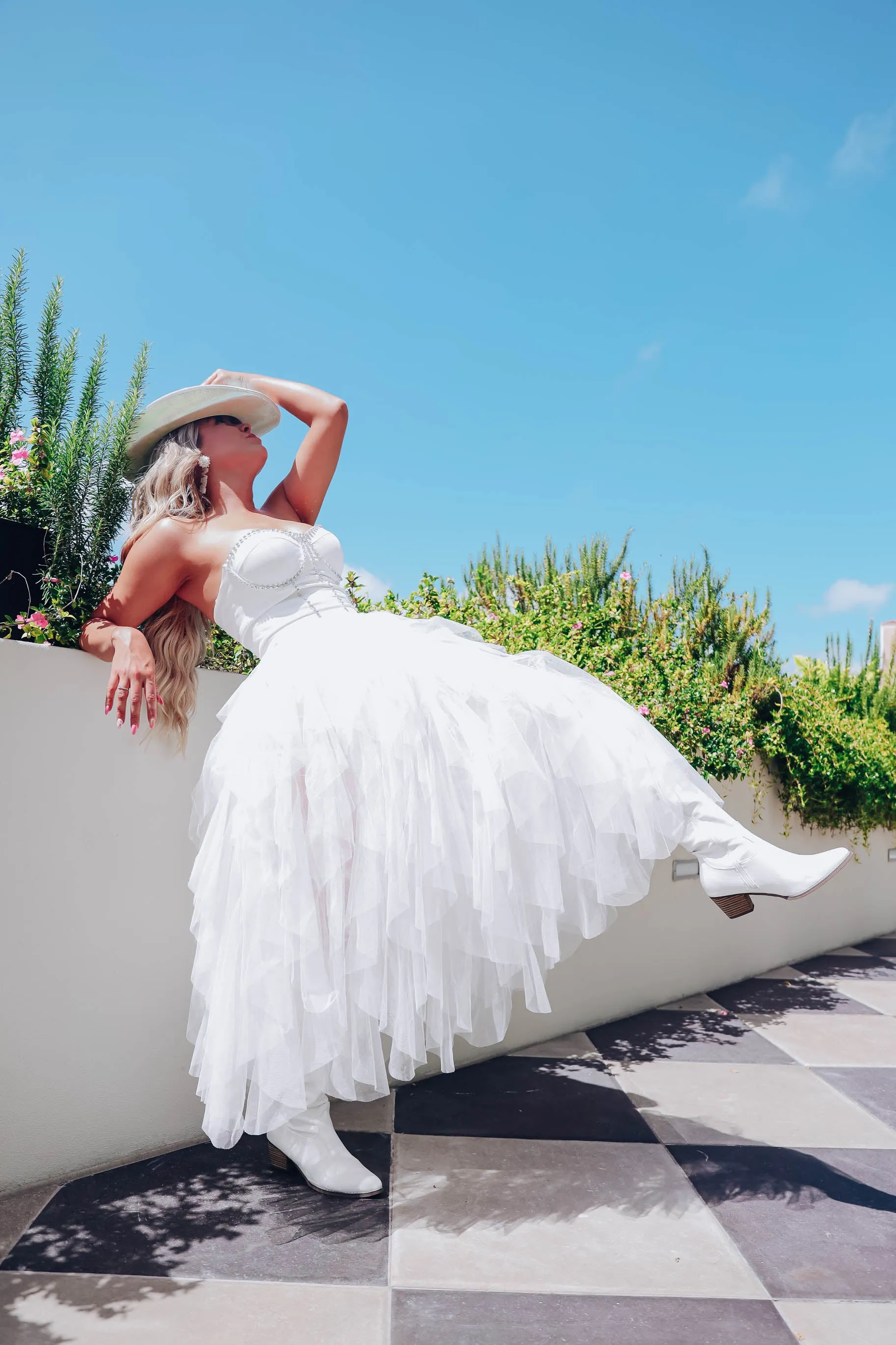 Prima Donna Rhinestone/Tulle Bodysuit Dress - White