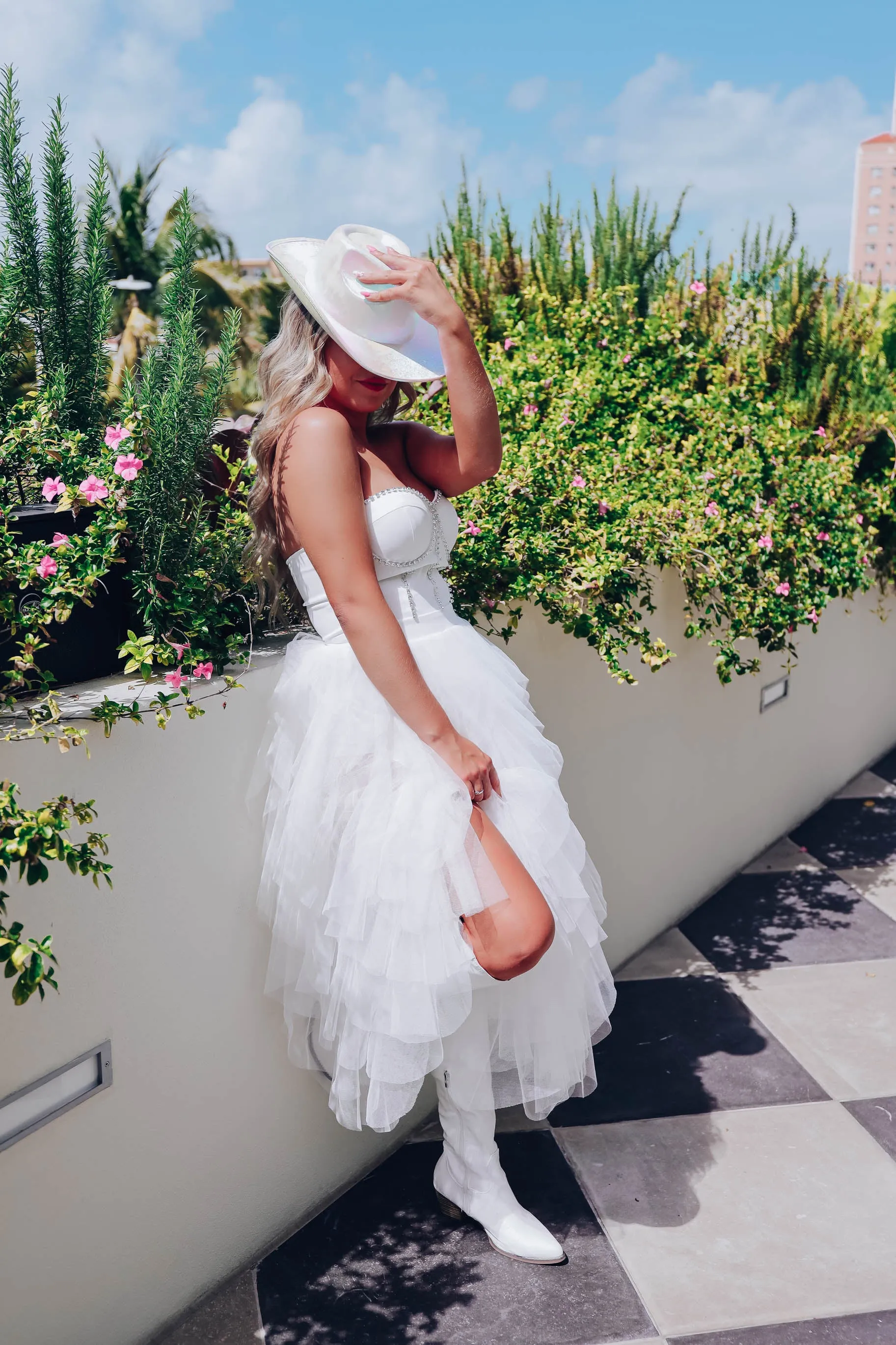 Prima Donna Rhinestone/Tulle Bodysuit Dress - White
