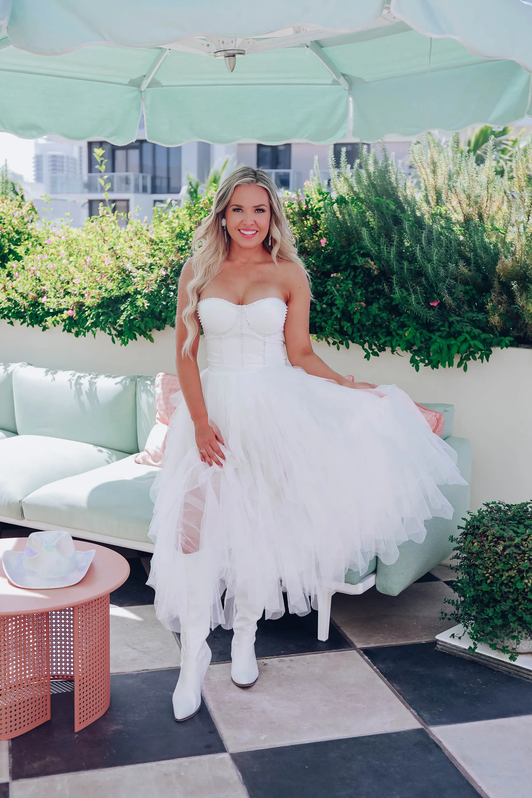 Prima Donna Rhinestone/Tulle Bodysuit Dress - White