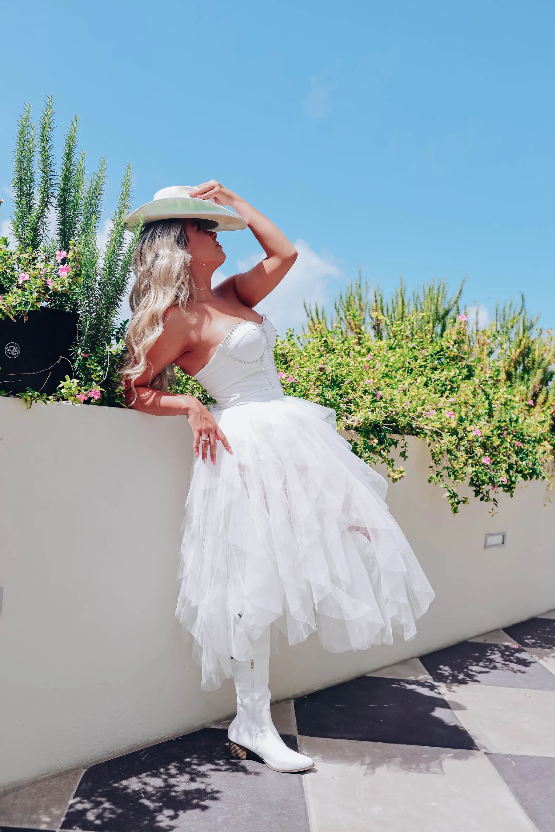 Prima Donna Rhinestone/Tulle Bodysuit Dress - White