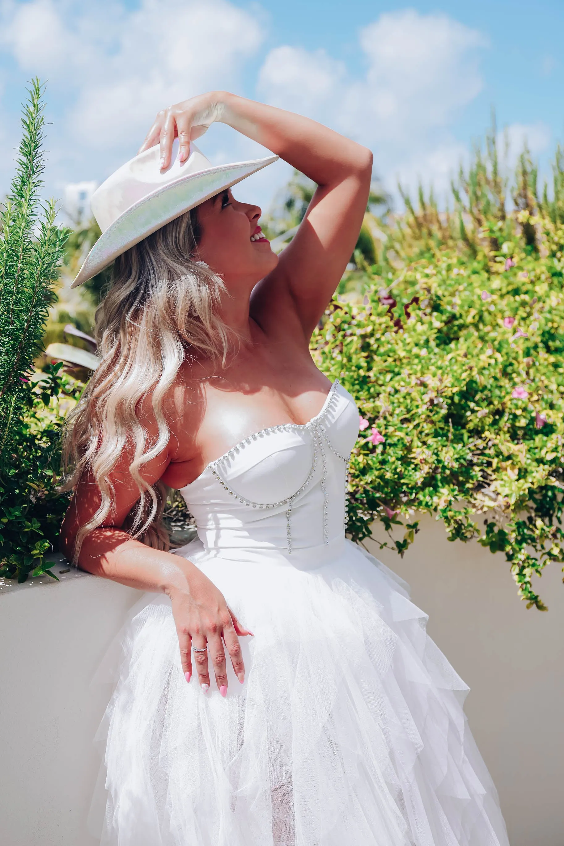 Prima Donna Rhinestone/Tulle Bodysuit Dress - White