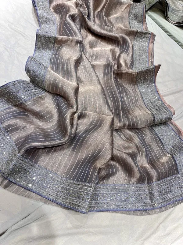Pure Tissue Embroidery Saree with Velvet Blouse