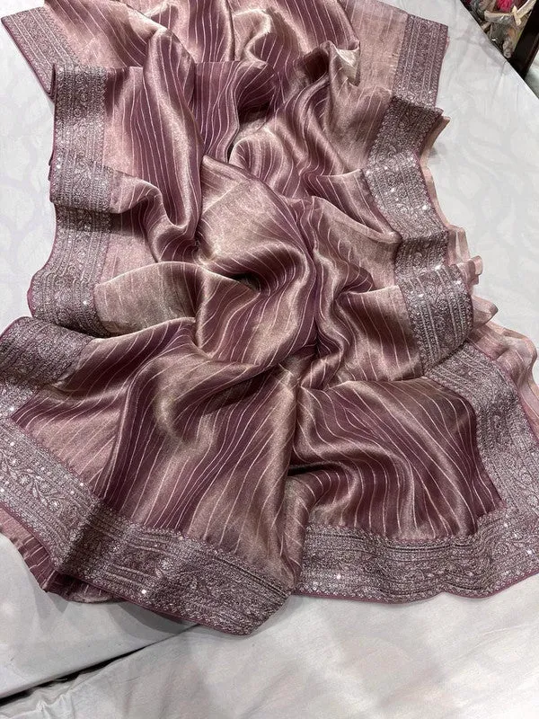 Pure Tissue Embroidery Saree with Velvet Blouse