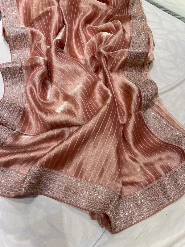 Pure Tissue Embroidery Saree with Velvet Blouse