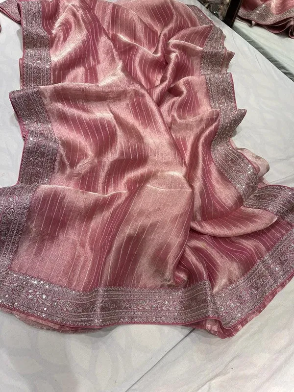Pure Tissue Embroidery Saree with Velvet Blouse