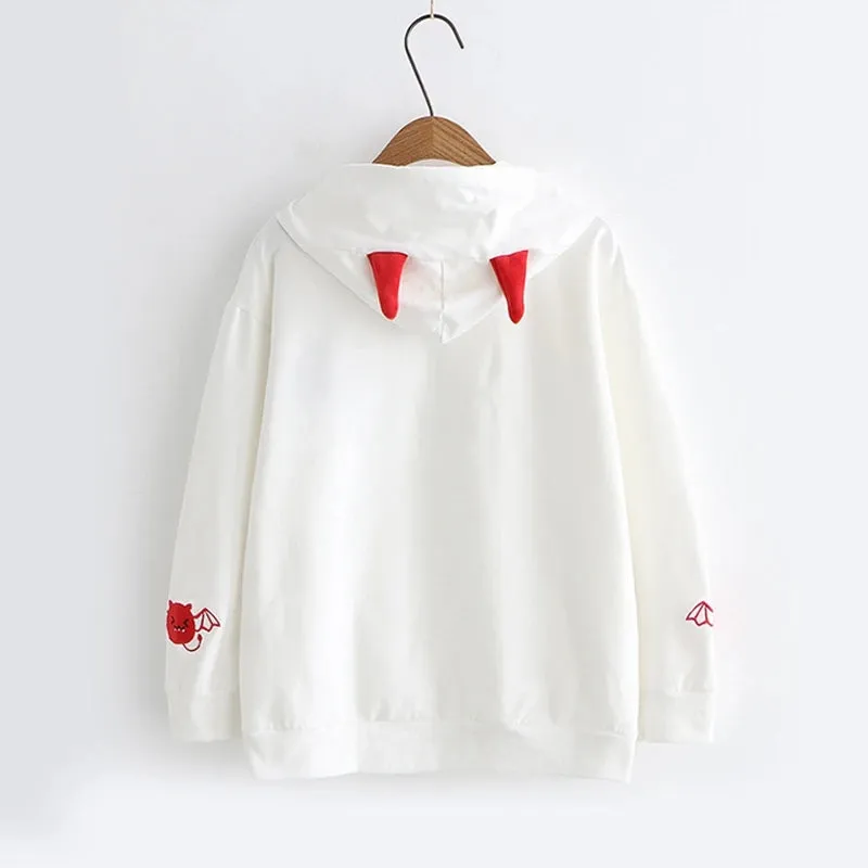"CUTE EMBROIDERED LITTLE DEVIL" LONG SLEEVE HOODIE K102203
