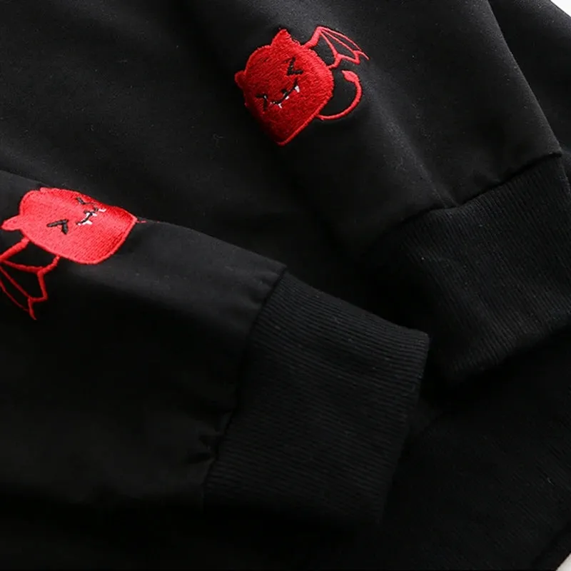 "CUTE EMBROIDERED LITTLE DEVIL" LONG SLEEVE HOODIE K102203