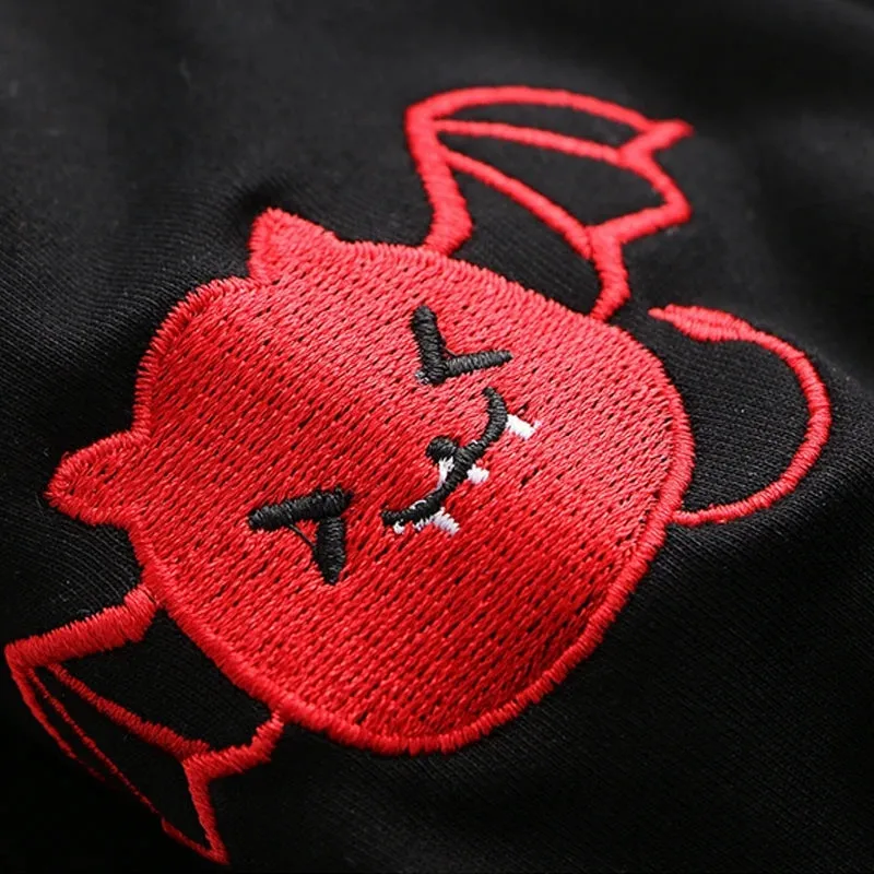 "CUTE EMBROIDERED LITTLE DEVIL" LONG SLEEVE HOODIE K102203
