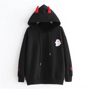 "CUTE EMBROIDERED LITTLE DEVIL" LONG SLEEVE HOODIE K102203