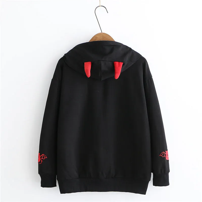 "CUTE EMBROIDERED LITTLE DEVIL" LONG SLEEVE HOODIE K102203
