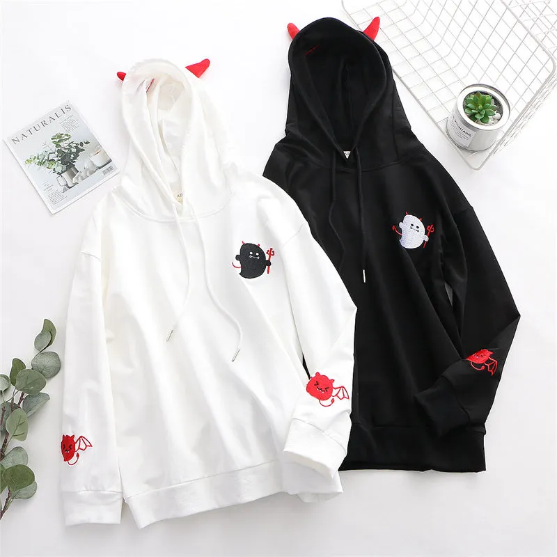 "CUTE EMBROIDERED LITTLE DEVIL" LONG SLEEVE HOODIE K102203