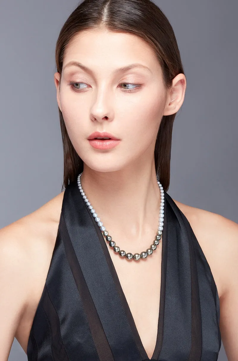 "Night Rain" 42 cm Multi-color Tahiti and Akoya Pearl Necklace