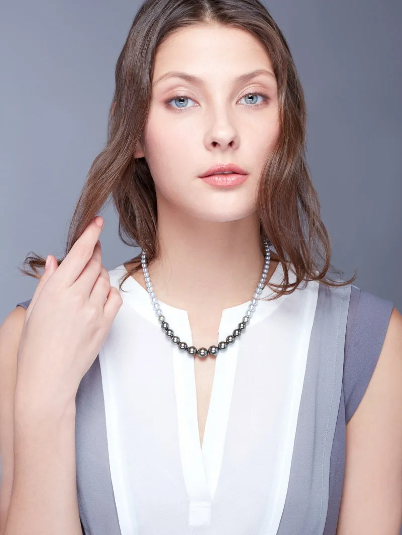 "Night Rain" 42 cm Multi-color Tahiti and Akoya Pearl Necklace