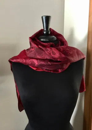 Red Bouquet Pattern Shawl 72x22” Water marbled silk